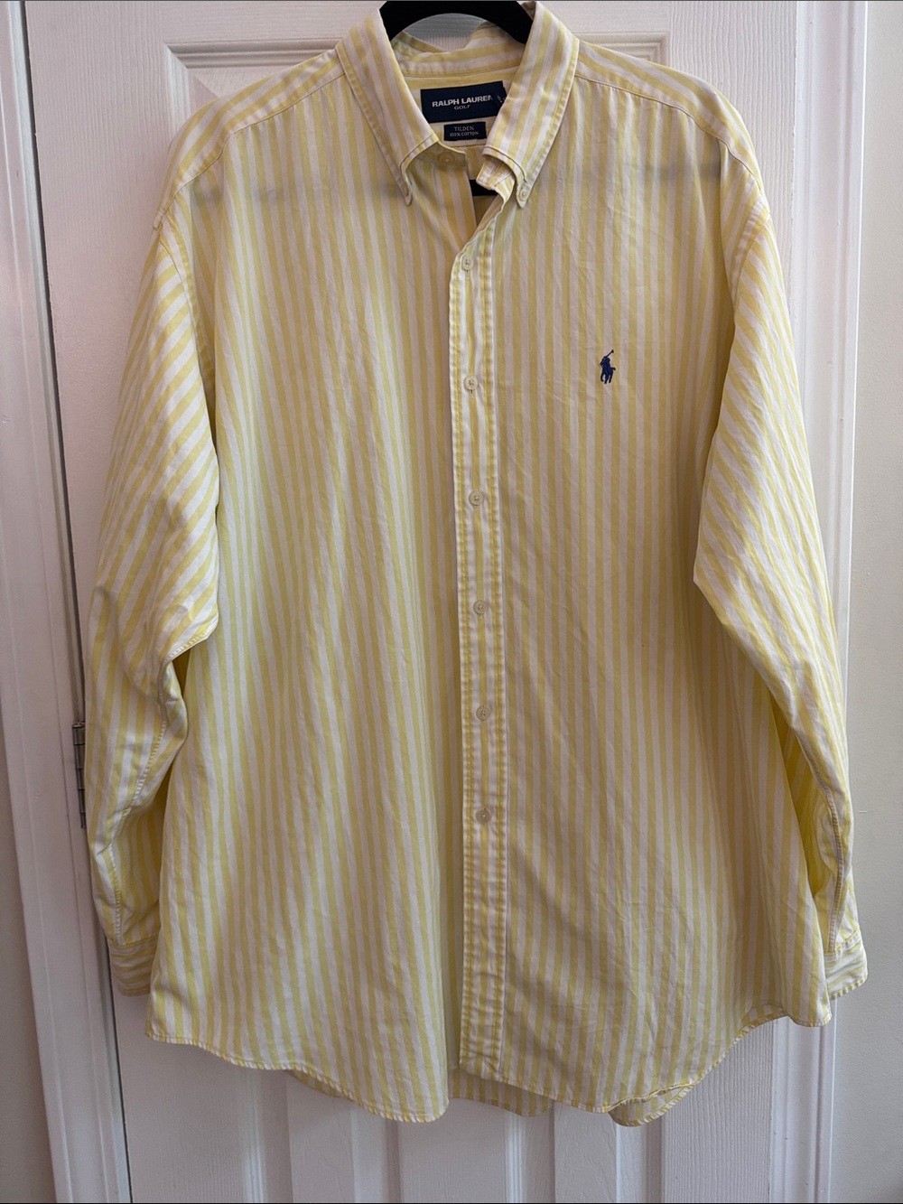 Ralph Lauren Golf Tilden Cotton Striped Shirt Yellow & White Size XL